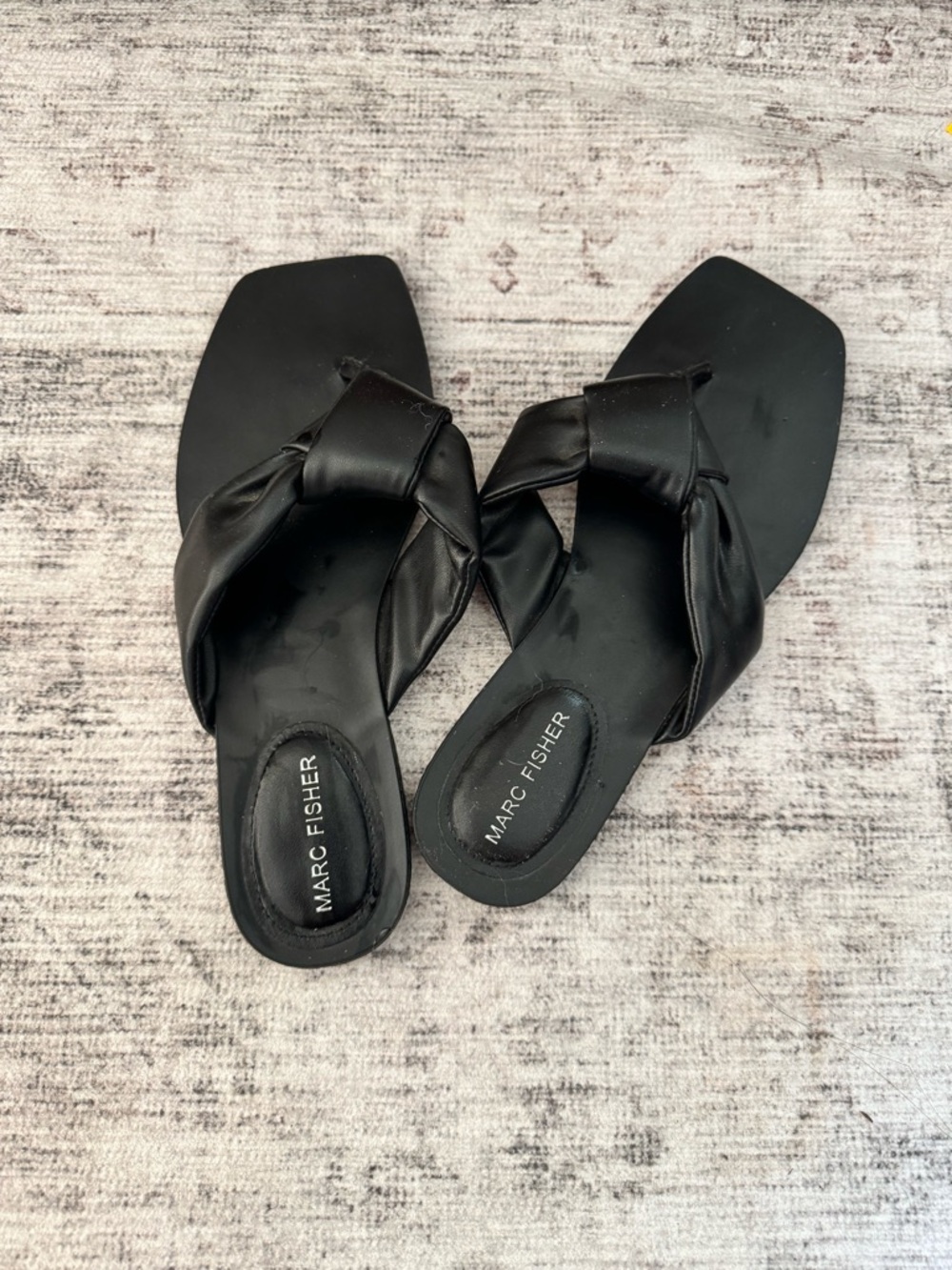 Marc Fisher Black Knotted Square-Toe Slide Mules